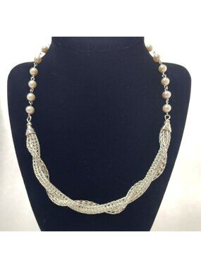 Fine Silver .999 Twisted Viking Knit and Freshwater Pearl Necklace, Artisan-Made